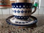 Servies Bunzlau Boleslawiec grote kop/mok met schotel, Huis en Inrichting, Keuken | Servies, Ophalen of Verzenden, Aardewerk, Overige stijlen