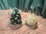 Twee waxinelichtjes kerstboom groen en wit kerst kaars, Diversen, Kerst, Ophalen of Verzenden