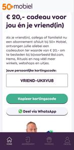 Gratis.20 euro bol com tegoed bij mobiel abonnement, Tickets en Kaartjes, Eén persoon, Cadeaubon