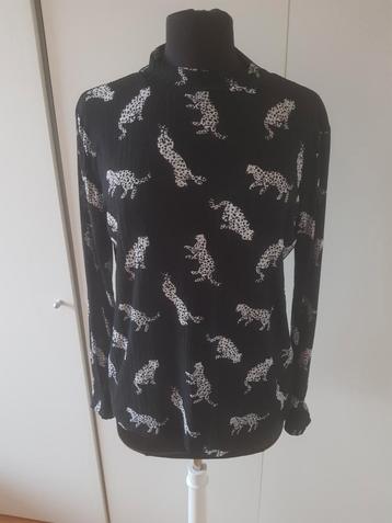 Zwart/witte panter top met lange mouwen - maat 42 ***zgan*** beschikbaar voor biedingen