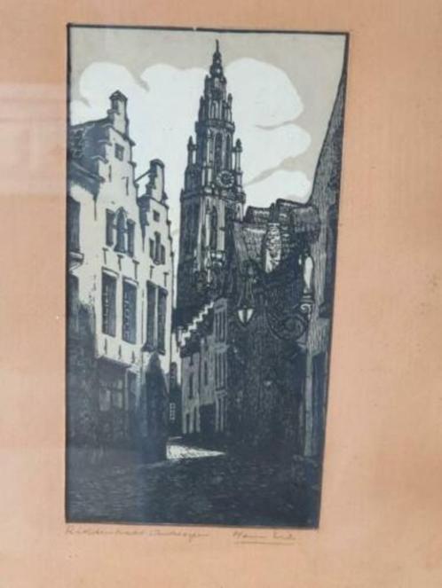 Houtsnede Henri Wils Ridderstraat Antwerpen, Antiek en Kunst, Kunst | Etsen en Gravures, Ophalen
