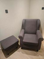 Grijze fauteuil met hocker Leen Bakker, Ophalen, Gebruikt, 75 tot 100 cm, Stof