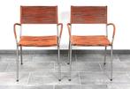 2 stoelen met armleuning Miss B van Tito Agnoli, Gebruikt, Twee, Bruin, Ophalen of Verzenden