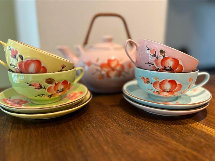 Prachtige kleurige Keramieken Theeset - Perfecte Staat!, Huis en Inrichting, Keuken | Servies, Nieuw, Overige stijlen, Porselein