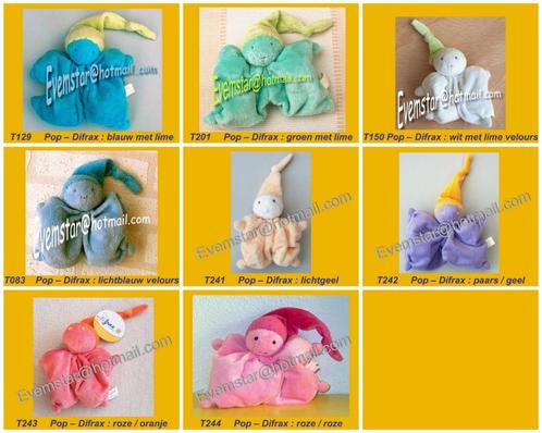 Pop - Difrax : velours tutpopje met puntmuts / knoop, Kinderen en Baby's, Speelgoed | Knuffels en Pluche, Zo goed als nieuw, Overige typen