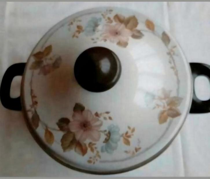 Japy Frankrijk antieke emaille pan kookpan bloemen botanica, Antiek en Kunst, Antiek | Emaille, Ophalen of Verzenden