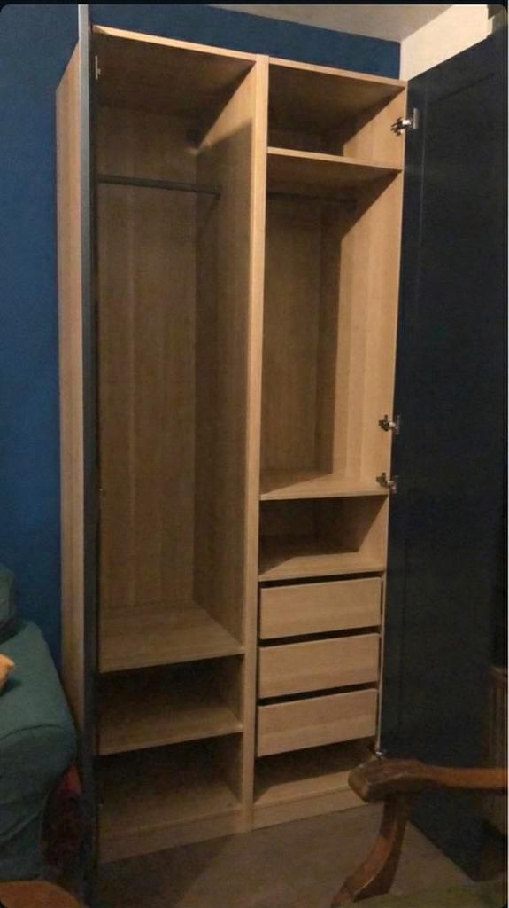 Ikea Pax kledingkast donkerblauw, lades, planken en roedes, Huis en Inrichting, Kasten | Kledingkasten, Zo goed als nieuw, 200 cm of meer