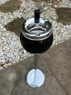 Vintage zwart/chroom staande asbak op voet, Ophalen of Verzenden