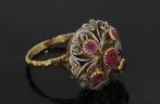 Robijn roosdiamanten antieke 14k gouden ring dames zilver, Sieraden, Tassen en Uiterlijk, Antieke sieraden, Ophalen of Verzenden