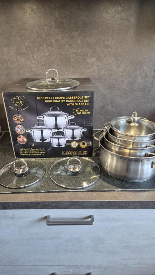 Pannenset, 4 pannen Royal Swiss, gebruikt. S47, Huis en Inrichting, Keuken | Potten en Pannen, Gebruikt, Pannenset, Rvs, Ophalen of Verzenden