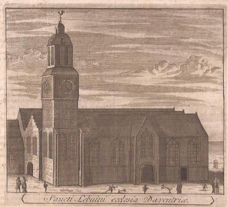 Deventer Sancti Lebuini ecclesia Daventriae.1755, Antiek en Kunst, Kunst | Etsen en Gravures, Ophalen of Verzenden