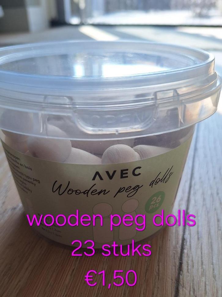 Wooden pegdolls 23 stuks en wooden window box nieuw, Hobby en Vrije tijd, Knutselen, Nieuw, Materiaal, Ophalen of Verzenden