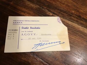 Voetbal toegangskaart speler AGOVV EVV Eindhoven 22.05.1960 beschikbaar voor biedingen