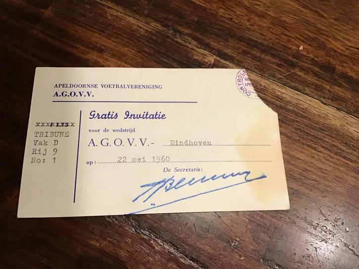 Voetbal toegangskaart speler AGOVV EVV Eindhoven 22.05.1960, Verzamelen, Sportartikelen en Voetbal, Gebruikt, Spelerskaart, Overige binnenlandse clubs