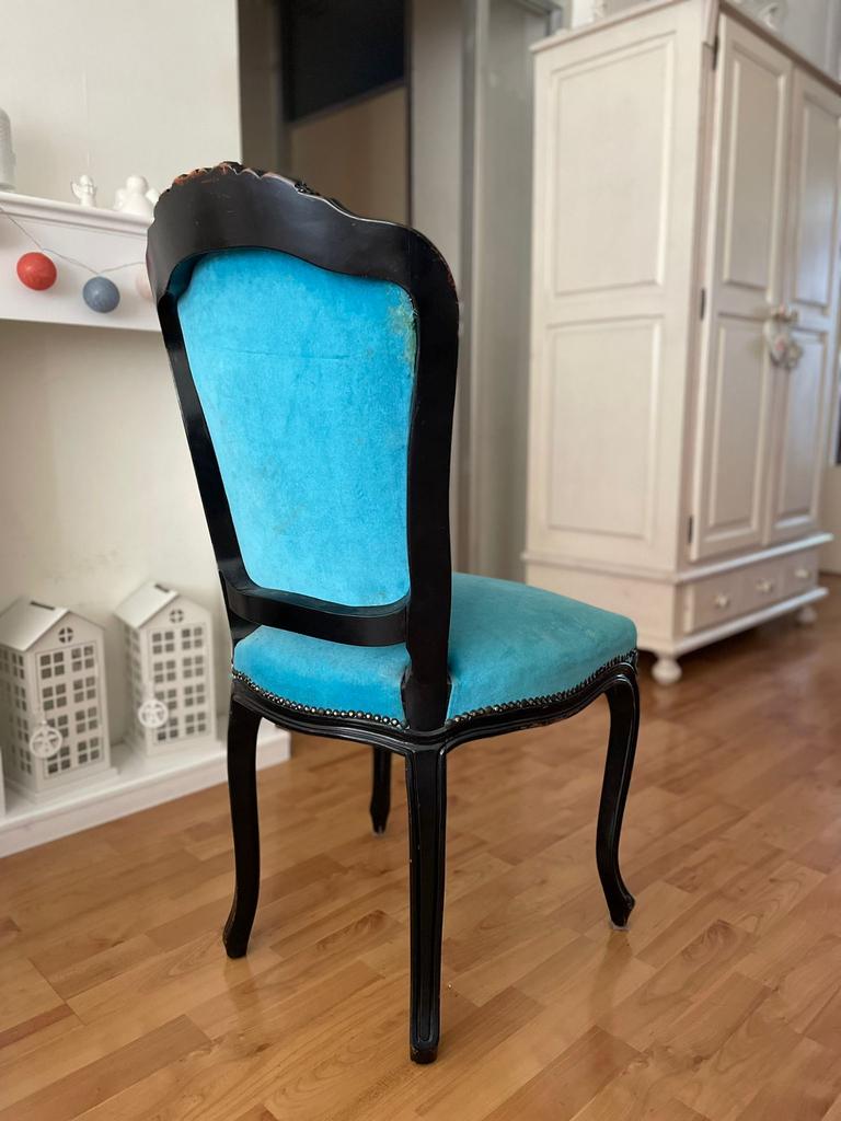 4 Turqoise Barokstoelen te koop, Huis en Inrichting, Stoelen, Ophalen, Overige materialen, Gebruikt, Barok