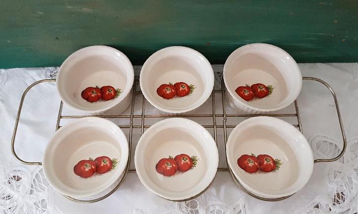 Vintage Villeroy en Boch ramequins in houder, tomaat, Antiek en Kunst, Antiek | Servies los, Ophalen of Verzenden