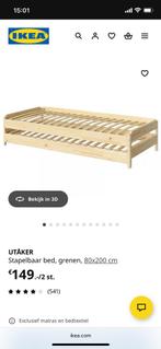 UTÅKER Stapelbaar bed, Ophalen, Zo goed als nieuw, Eenpersoons, Hout
