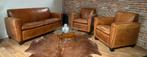 Bankstel echt leder cognac kleur vintage lounge atelier, Ophalen, Gebruikt, Leer