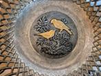 Verzilverde schaal op voet met vogels., Ophalen of Verzenden