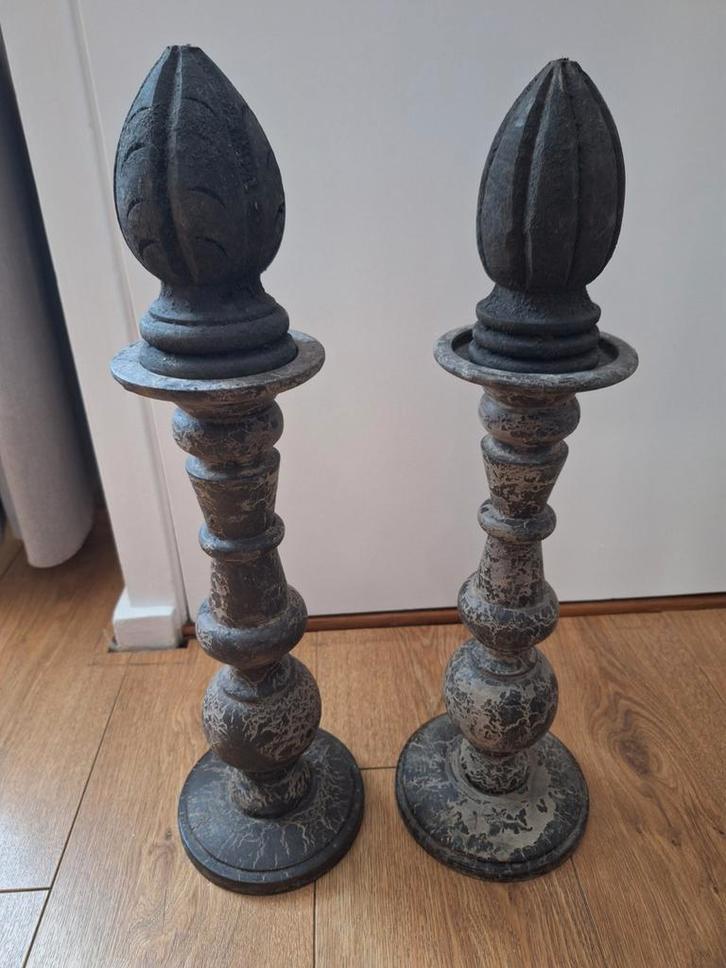 Houten Kandelaars met  houten Klossen, Huis en Inrichting, Woonaccessoires | Kandelaars en Kaarsen, 50 tot 75 cm, Hout, Ophalen