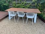 Teakhouten Eettafel met Kuipstoelen, Ophalen, 100 tot 150 cm, Teakhout, 200 cm of meer