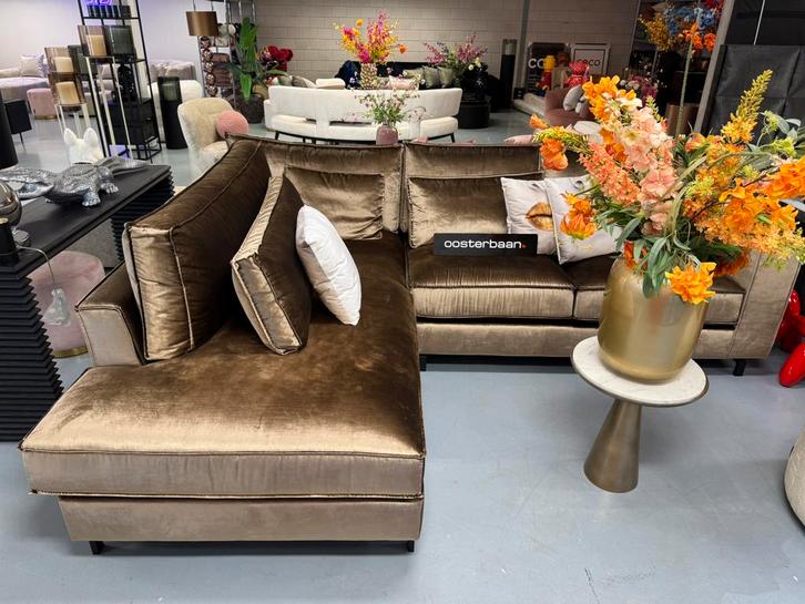 ACTIE Luxe Velvet Hoekbank King 220x290cm NIEUW Goud Brons, Huis en Inrichting, Banken | Bankstellen, Nieuw, Hoekbank, Vierpersoons of meer