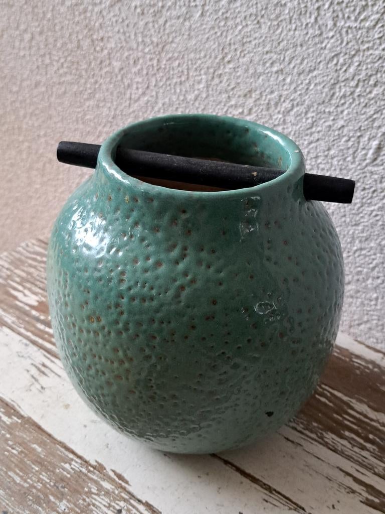 Leuke  decoratieve vaas / pot mintgroen, Huis en Inrichting, Woonaccessoires | Vazen, Ophalen of Verzenden, Groen, Aardewerk of Porselein