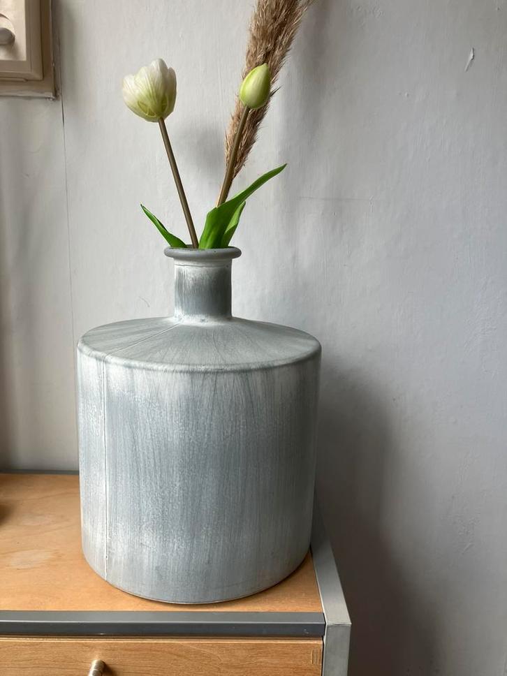 Grijs/ groene glazen vaas, Huis en Inrichting, Woonaccessoires | Vazen, Gebruikt, Groen, Minder dan 50 cm, Glas, Ophalen