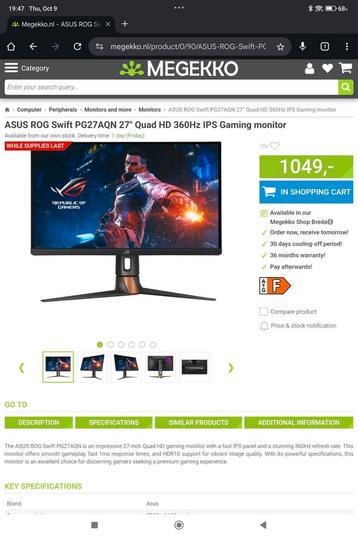 Asus ROG PG27AQN - 27" 360Hz 1440p Gaming Monitor beschikbaar voor biedingen