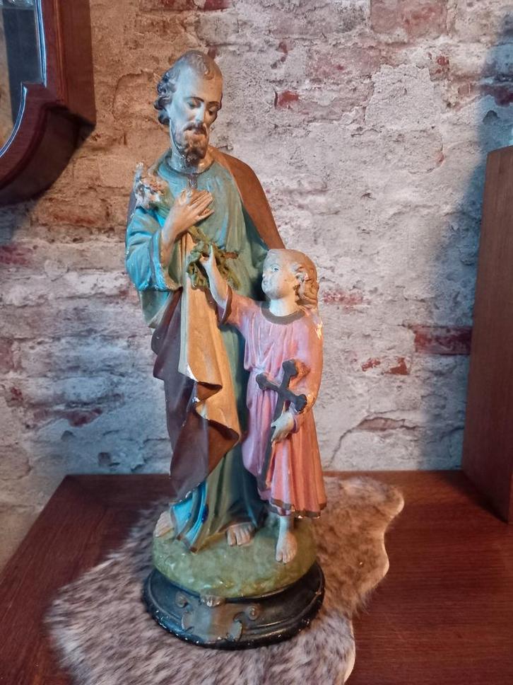 Oud brocant heiligenbeeld Jozef met Jezus ‼️opruiming‼️, Antiek en Kunst, Antiek | Religie, Ophalen of Verzenden