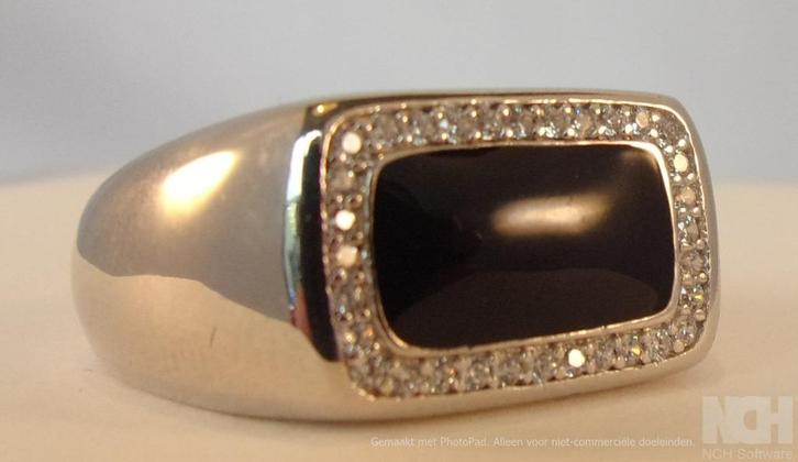 Nieuwe zilveren HEREN (pink)ring - zegelring, Sieraden, Tassen en Uiterlijk, Ringen, Nieuw, Heer, 19 tot 20, Zwart, Zilver, Met edelsteen