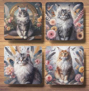 Maine Coon Barok stijl onderzetters met houder beschikbaar voor biedingen