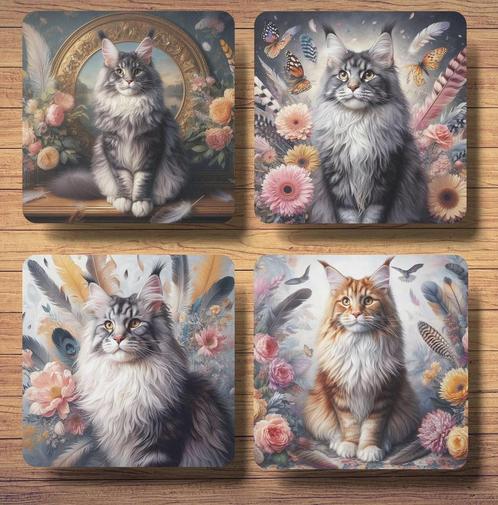 Maine Coon Barok stijl onderzetters met houder, Huis en Inrichting, Woonaccessoires | Onderzetters, Nieuw, Glas of Kopje, Ophalen of Verzenden