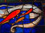 GLAS IN LOOD kunst VISSEN vis wit & rood blauwe achtergrond, Ophalen