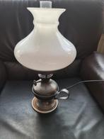 Vintage Tafellamp van tin met Glazen Kap, Ophalen of Verzenden