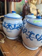 3delig Vintage antiek Voorraadpotten met Blauwe Decoratie, Ophalen of Verzenden