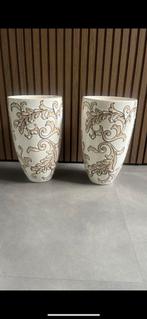 2x sierpotten / vazen – crème met sierprint, Tuin en Terras, Bloempotten, ., Rond, Ophalen of Verzenden, Zo goed als nieuw