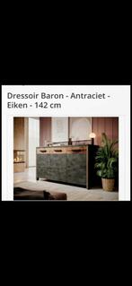 Dressoir Baron - Antraciet - Eiken - 142 cm, Huis en Inrichting, Kasten | Dressoirs, 100 tot 150 cm, Eikenhout, Ophalen of Verzenden