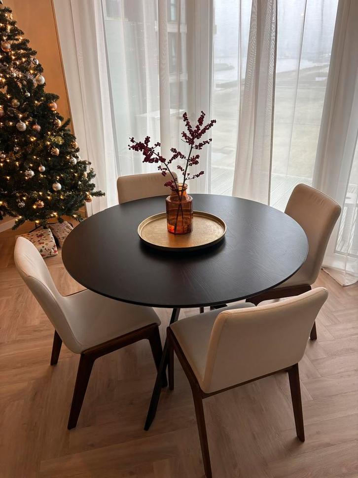 Zwarte houten ronde tafel - 4 personen - Gebruikt, Huis en Inrichting, Tafels | Eettafels, Gebruikt, 100 tot 150 cm, Vier personen