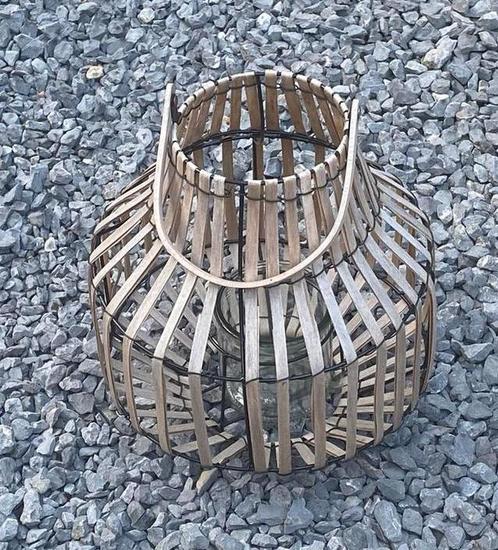 Windlicht / lantaarn bamboe, 30x30cm hoog, nieuwstaat, Tuin en Terras, Buitenverlichting, Zo goed als nieuw, Staande lamp, Hout