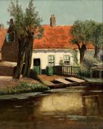 745. Olieverfschilderij, J. Huijzer – dorpsgezicht, ca. 1920