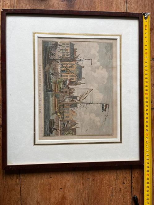 Handgekleurde prent Harlingen Uitg. 1782, Antiek en Kunst, Kunst | Tekeningen en Foto's, Ophalen of Verzenden