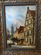 Hollandse School - Straatgezicht met koets., Antiek en Kunst, Kunst | Schilderijen | Klassiek, Ophalen of Verzenden