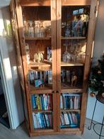 Houten vitrinekast met glazen deuren, Ophalen, 100 tot 150 cm, Glas, Landelijk