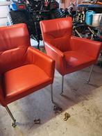 Leren Eetkamerstoelen met wieltjes, Huis en Inrichting, Stoelen, Ophalen, Gebruikt, Vier, Modern