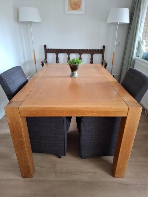 Eiken eettafel met hanglampen, 3 zits bank en tuintafel, Huis en Inrichting, Tafels | Eettafels, Gebruikt, 50 tot 100 cm, 100 tot 150 cm