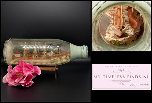 Vintage schip in fles nautische kunst - D7, Verzamelen, Scheepvaart, Gebruikt, Overige typen, Zeilboot, Ophalen of Verzenden