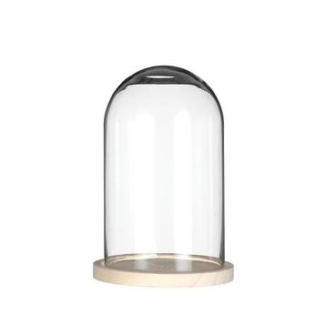 Glazen stolp op houten plateau – Ø15/17,5 cm, hoogte 25cm beschikbaar voor biedingen