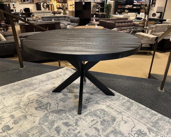 Eettafel rond 130cm. Zwart mango Direct/leverbaar E-2183, Huis en Inrichting, Tafels | Eettafels, Nieuw, 100 tot 150 cm, 150 tot 200 cm