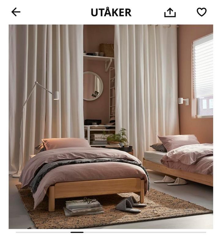 Ikea bedframe Utåker 1x, Huis en Inrichting, Slaapkamer | Bedden, Zo goed als nieuw, Eenpersoons, 80 cm, 200 cm, Hout, Beige, Ophalen
